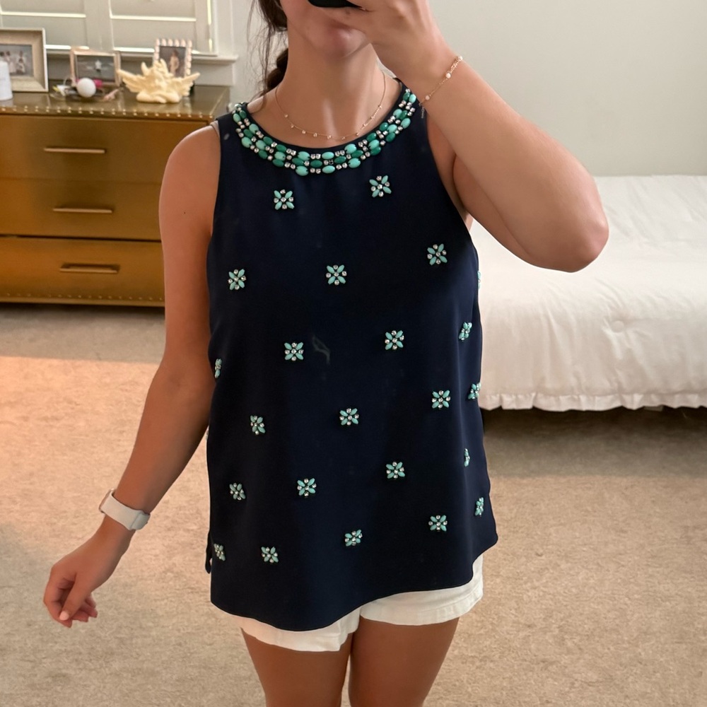 Vineyard Vines Navy Blue Beaded Blouse